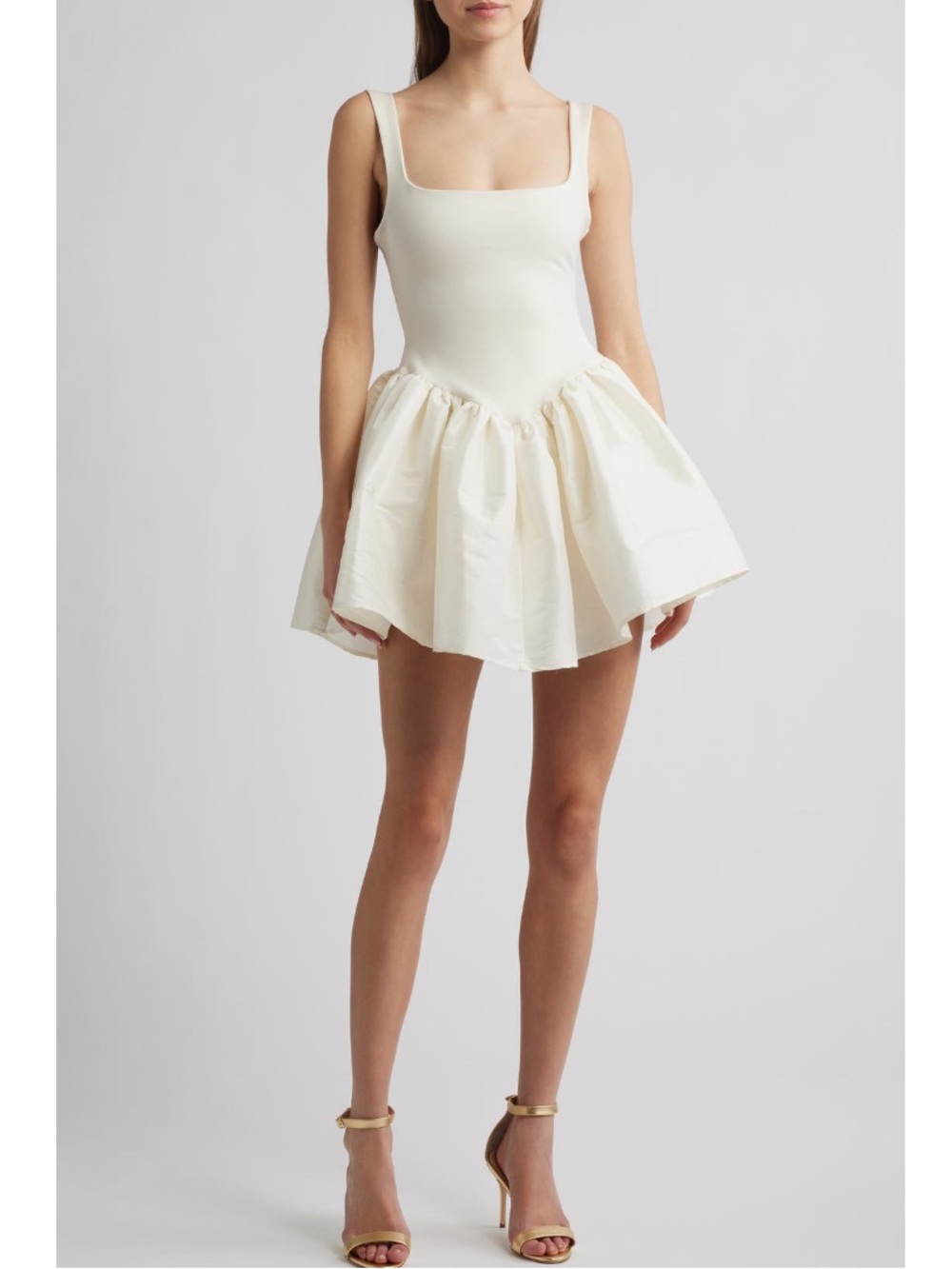 Delfi Collective Elsa Flare Basque V Waist Puff Square Neck Mini Dress Large